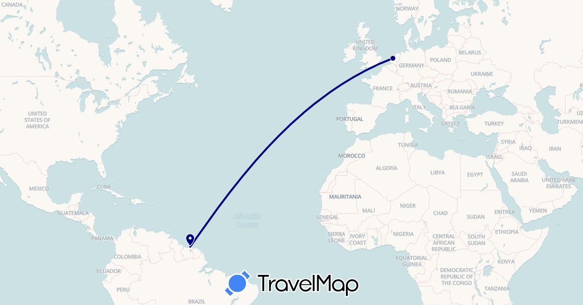 TravelMap itinerary: driving in Netherlands, Suriname (Europe, South America)